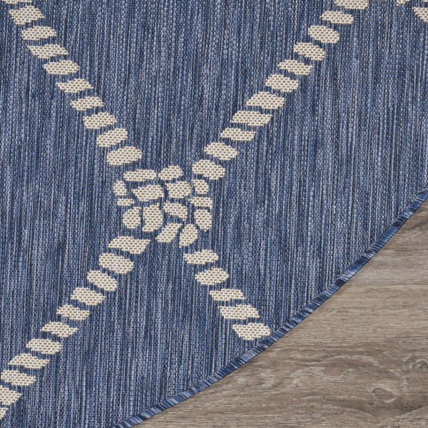 HomeRoots 6' Navy Blue and White Checkered Round Rug – Durable, Stain-Resistant, Coastal Charm for Any Home 712744