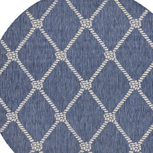 HomeRoots 6' Navy Blue and White Checkered Round Rug – Durable, Stain-Resistant, Coastal Charm for Any Home 712744