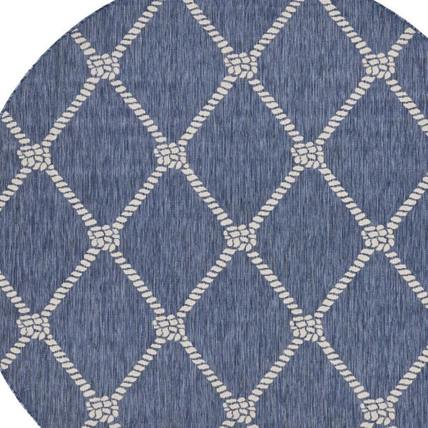 HomeRoots 6' Navy Blue and White Checkered Round Rug – Durable, Stain-Resistant, Coastal Charm for Any Home 712744