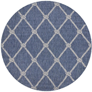 HomeRoots 6' Navy Blue and White Checkered Round Rug – Durable, Stain-Resistant, Coastal Charm for Any Home 712744