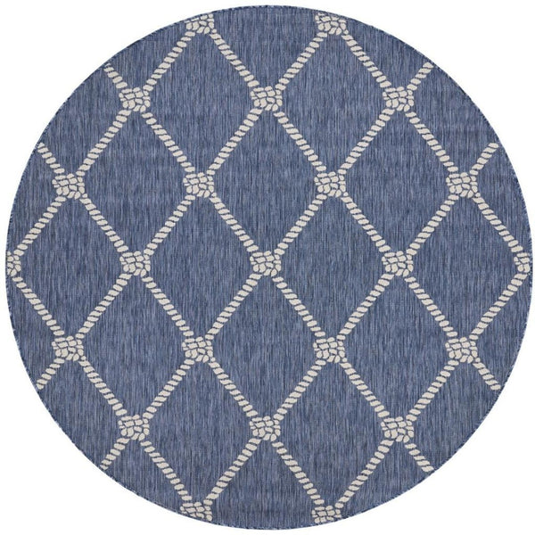 HomeRoots 6' Navy Blue and White Checkered Round Rug – Durable, Stain-Resistant, Coastal Charm for Any Home 712744