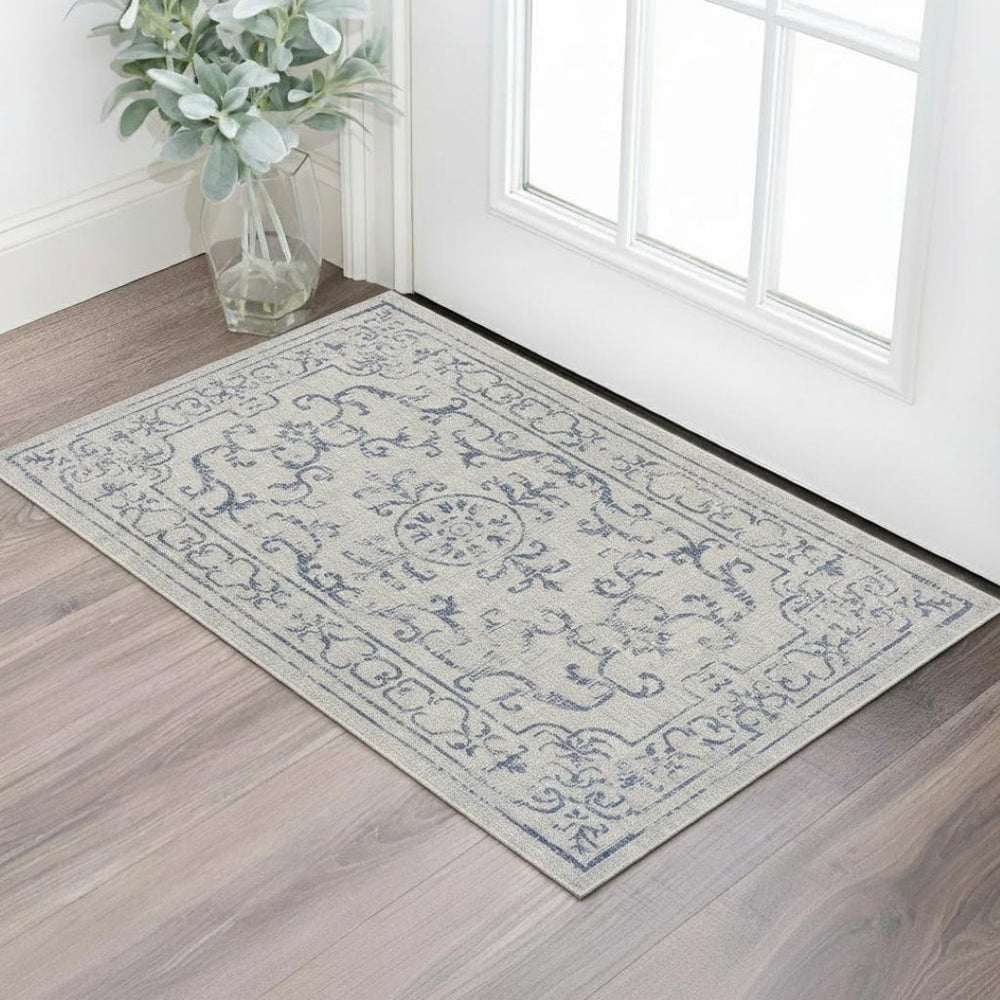 HomeRoots 5' Geometric Area Rug in Black and Beige - Durable, Stylish, Low-Pile Design for High-Traffic Areas 712747
