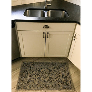 HomeRoots 5' Geometric Area Rug in Black and Beige - Durable, Stylish, Low-Pile Design for High-Traffic Areas 712747