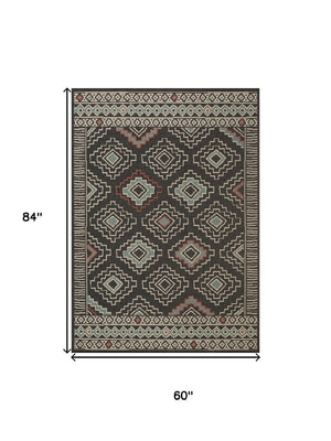 HomeRoots 8' X 10' Black and Beige Geometric Area Rug - Modern Durable Design for High-Traffic Spaces & Style 712748
