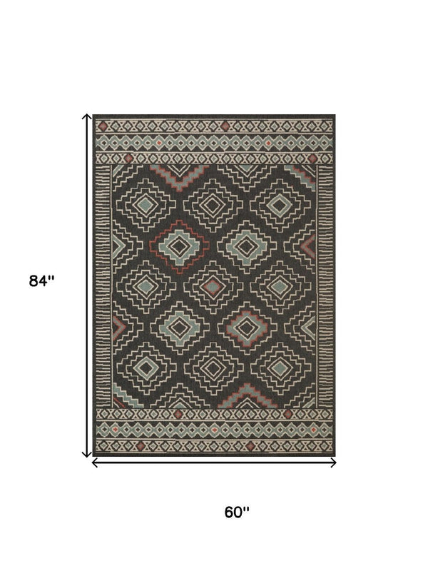 HomeRoots 8' X 10' Black and Beige Geometric Area Rug - Modern Durable Design for High-Traffic Spaces & Style 712748
