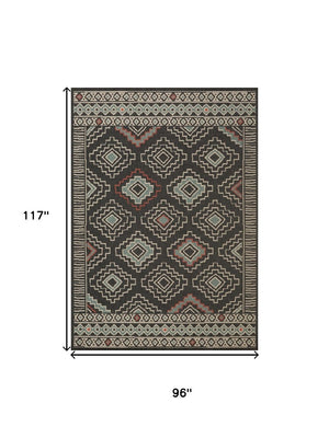 HomeRoots 5' X 7' Blue and Ivory Geometric Area Rug – Stylish, Durable, Stain-Resistant for High-Traffic Spaces 712749