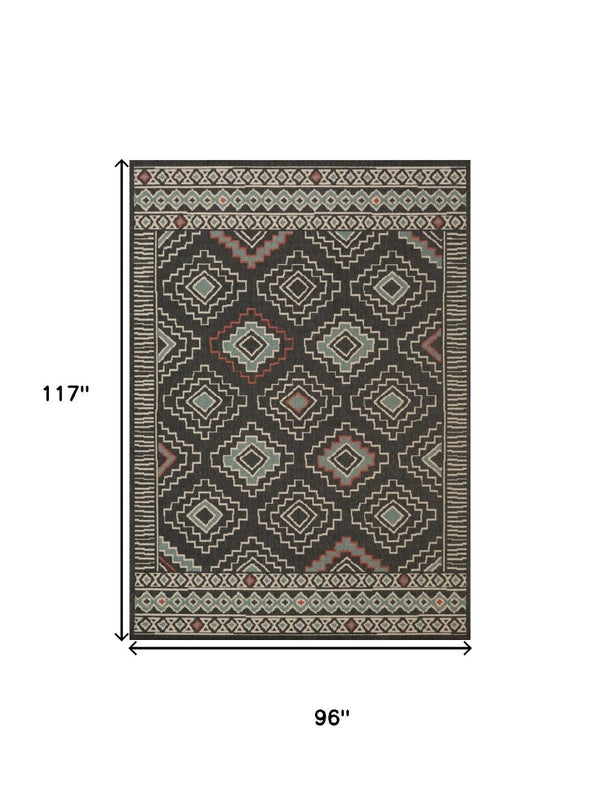 HomeRoots 5' X 7' Blue and Ivory Geometric Area Rug – Stylish, Durable, Stain-Resistant for High-Traffic Spaces 712749