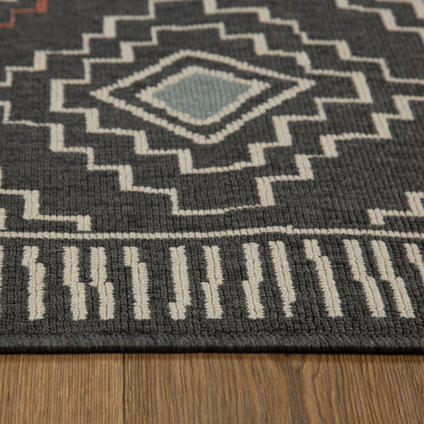 HomeRoots 5' X 7' Blue and Ivory Geometric Area Rug – Stylish, Durable, Stain-Resistant for High-Traffic Spaces 712749
