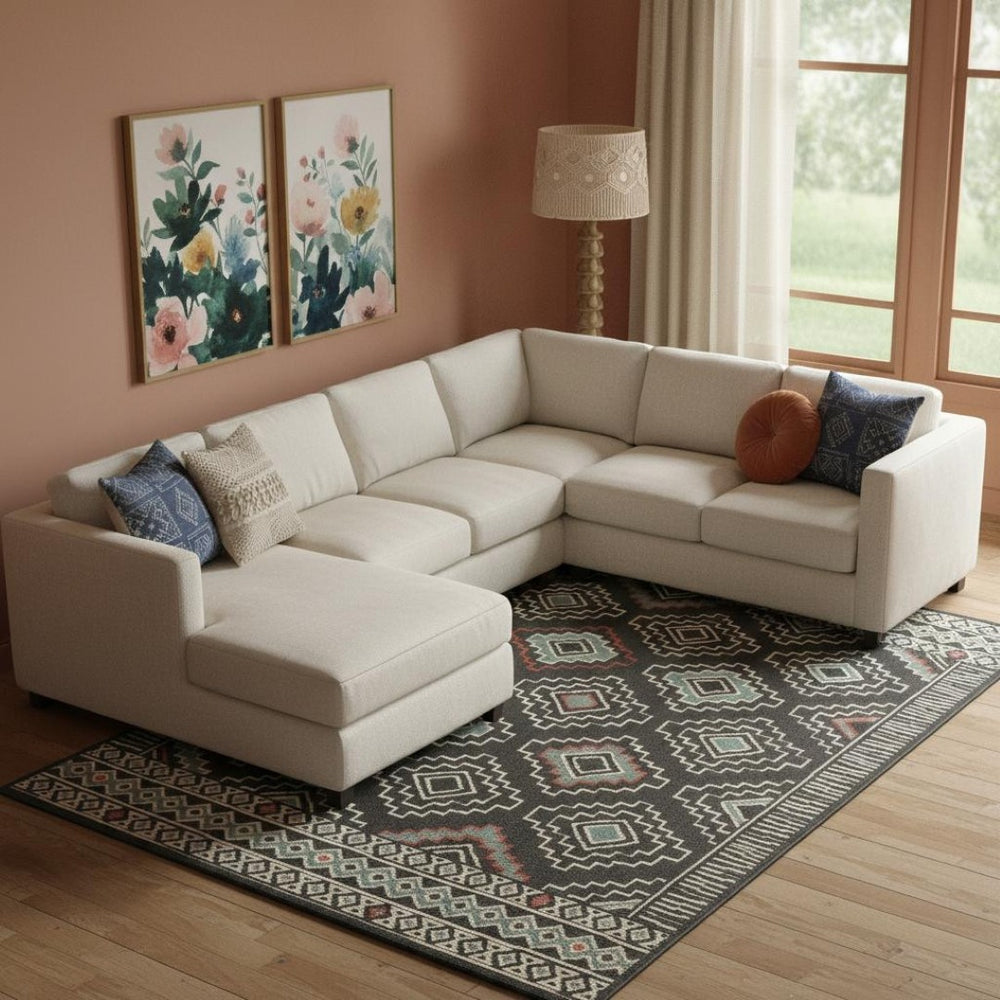HomeRoots 5' X 7' Blue and Ivory Geometric Area Rug – Stylish, Durable, Stain-Resistant for High-Traffic Spaces 712749