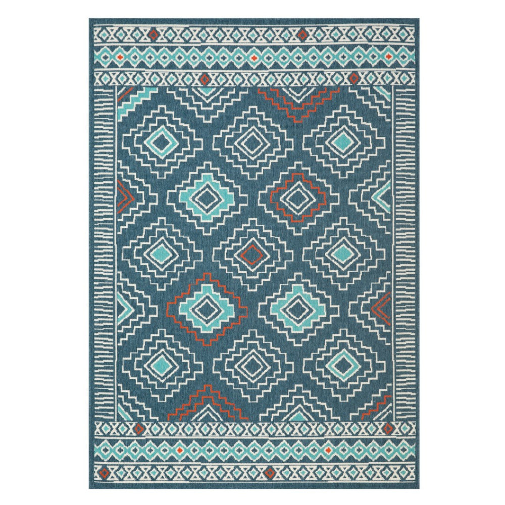 HomeRoots 8' X 10' Blue and Ivory Geometric Area Rug - Durable, Stain-Resistant Design for Family-Friendly Spaces 712750
