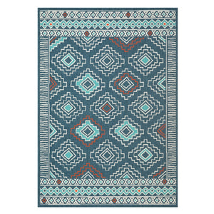 HomeRoots 8' X 10' Blue and Ivory Geometric Area Rug - Durable, Stain-Resistant Design for Family-Friendly Spaces 712750