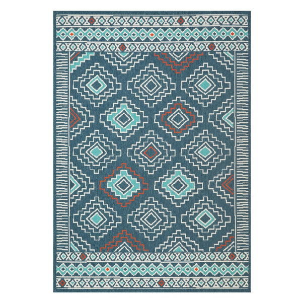 HomeRoots 8' X 10' Blue and Ivory Geometric Area Rug - Durable, Stain-Resistant Design for Family-Friendly Spaces 712750