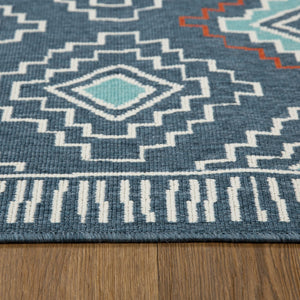 HomeRoots 8' X 10' Blue and Ivory Geometric Area Rug - Durable, Stain-Resistant Design for Family-Friendly Spaces 712750