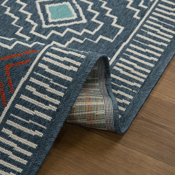 HomeRoots 8' X 10' Blue and Ivory Geometric Area Rug - Durable, Stain-Resistant Design for Family-Friendly Spaces 712750