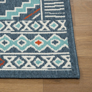 HomeRoots 8' X 10' Blue and Ivory Geometric Area Rug - Durable, Stain-Resistant Design for Family-Friendly Spaces 712750