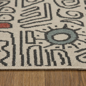 HomeRoots 5' X 7' Beige and Black Abstract Area Rug - Stylish, Stain-Resistant, Modern Bohemian Design for Home Decor 712752