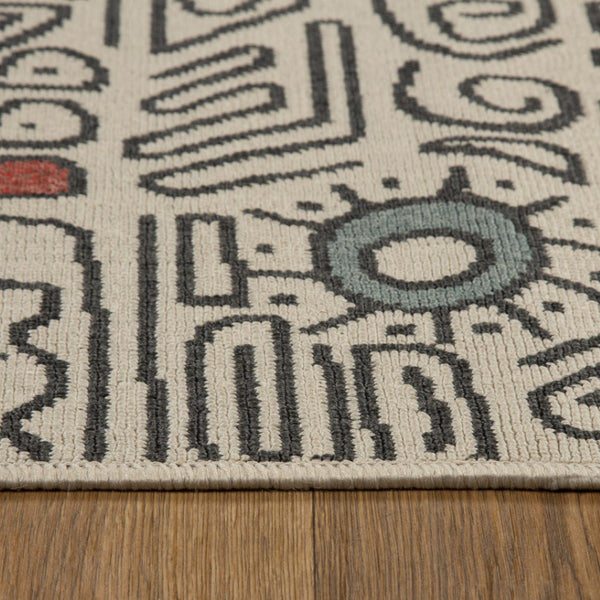 HomeRoots 5' X 7' Beige and Black Abstract Area Rug - Stylish, Stain-Resistant, Modern Bohemian Design for Home Decor 712752