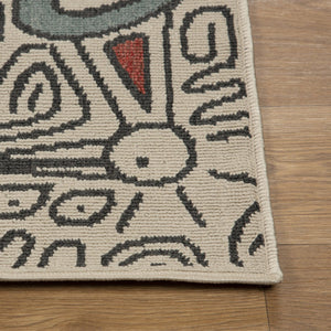 HomeRoots 5' X 7' Beige and Black Abstract Area Rug - Stylish, Stain-Resistant, Modern Bohemian Design for Home Decor 712752