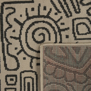 HomeRoots 5' X 7' Beige and Black Abstract Area Rug - Stylish, Stain-Resistant, Modern Bohemian Design for Home Decor 712752