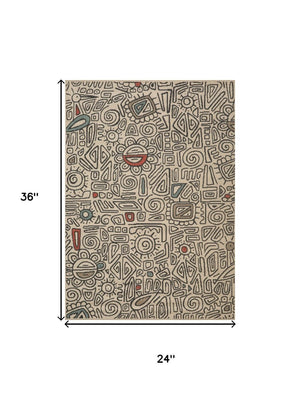 HomeRoots 5' X 7' Beige and Black Abstract Area Rug - Stylish, Stain-Resistant, Modern Bohemian Design for Home Decor 712752