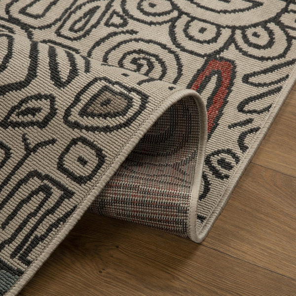 HomeRoots 8' X 10' Beige and Black Abstract Area Rug - Modern Bohemian Design for High-Traffic Spaces & Homes 712753
