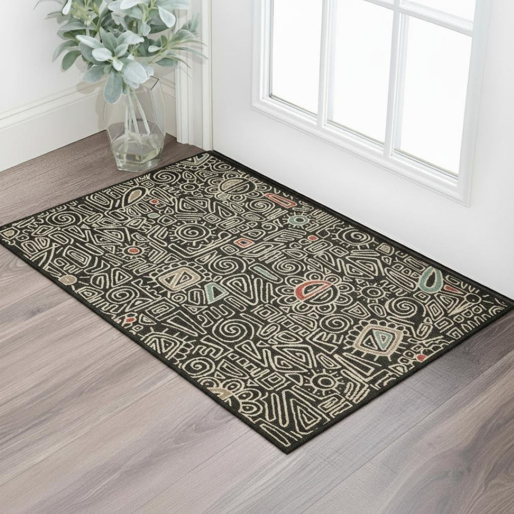 HomeRoots 5' X 7' Black And Beige Abstract Area Rug – Stylish, Durable, Stain-Resistant for Family Spaces 712755
