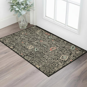 HomeRoots 5' X 7' Black And Beige Abstract Area Rug – Stylish, Durable, Stain-Resistant for Family Spaces 712755