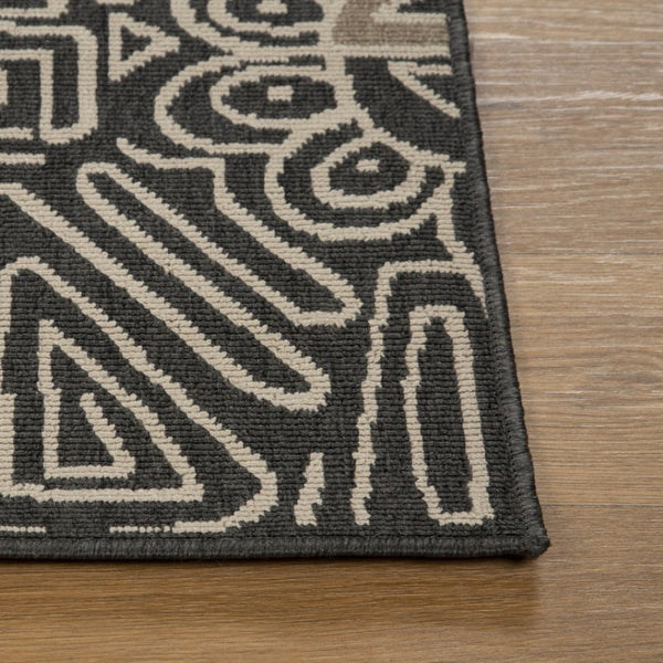 HomeRoots 5' X 7' Black And Beige Abstract Area Rug – Stylish, Durable, Stain-Resistant for Family Spaces 712755