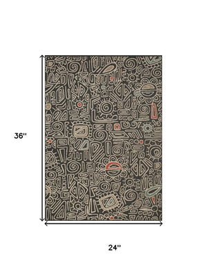 HomeRoots 5' X 7' Black And Beige Abstract Area Rug – Stylish, Durable, Stain-Resistant for Family Spaces 712755