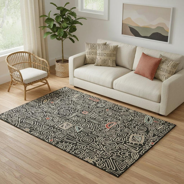 HomeRoots 8' X 10' Black and Beige Abstract Area Rug - Modern, Durable, Stain-Resistant Design for Any Room 712756