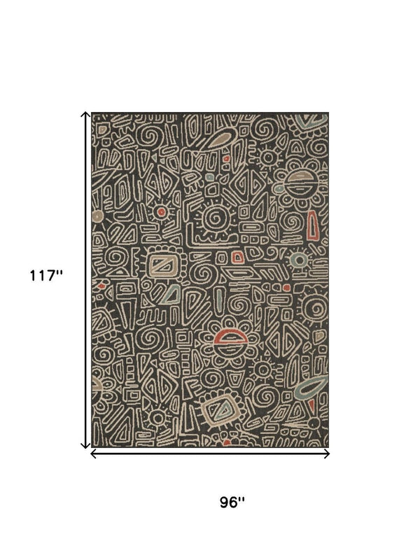 HomeRoots 8' Black and Beige Geometric Area Rug - Stylish, Durable Design for High-Traffic Spaces and Homes! 712759