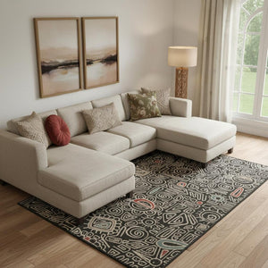 HomeRoots 8' Black and Beige Geometric Area Rug - Stylish, Durable Design for High-Traffic Spaces and Homes! 712759