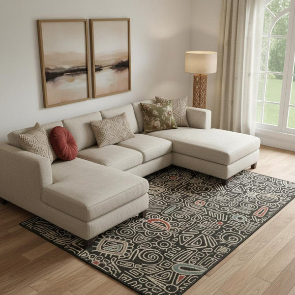 HomeRoots 8' Black and Beige Geometric Area Rug - Stylish, Durable Design for High-Traffic Spaces and Homes! 712759