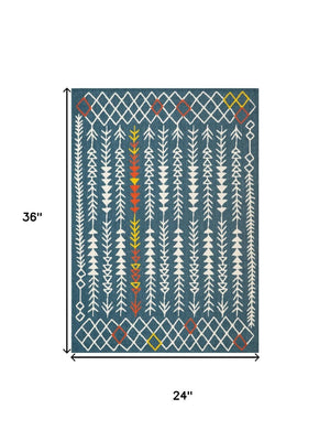 HomeRoots 5' X 7' Stylish Blue and Ivory Geometric Area Rug for Modern Homes, Durable, Easy-Care Design 712761