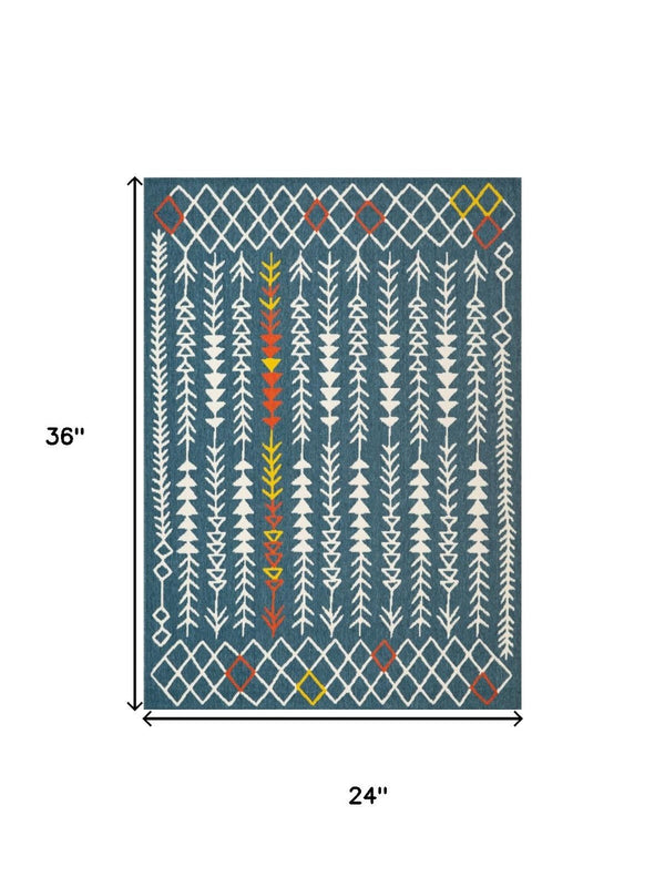 HomeRoots 5' X 7' Stylish Blue and Ivory Geometric Area Rug for Modern Homes, Durable, Easy-Care Design 712761