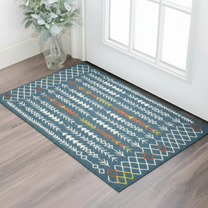 HomeRoots 5' X 7' Stylish Blue and Ivory Geometric Area Rug for Modern Homes, Durable, Easy-Care Design 712761