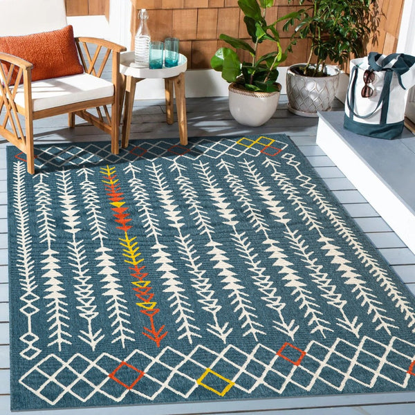 HomeRoots 5' X 7' Stylish Blue and Ivory Geometric Area Rug for Modern Homes, Durable, Easy-Care Design 712761
