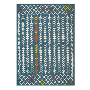 HomeRoots 5' X 7' Stylish Blue and Ivory Geometric Area Rug for Modern Homes, Durable, Easy-Care Design 712761