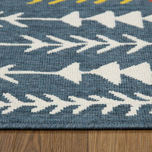 HomeRoots 5' X 7' Stylish Blue and Ivory Geometric Area Rug for Modern Homes, Durable, Easy-Care Design 712761