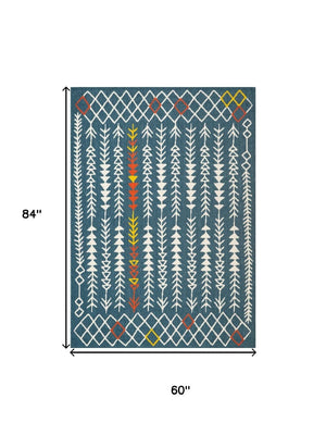 HomeRoots 8' X 10' Geometric Blue and Ivory Area Rug - Modern, Stain-Resistant, Family-Friendly Design for Homes 712762
