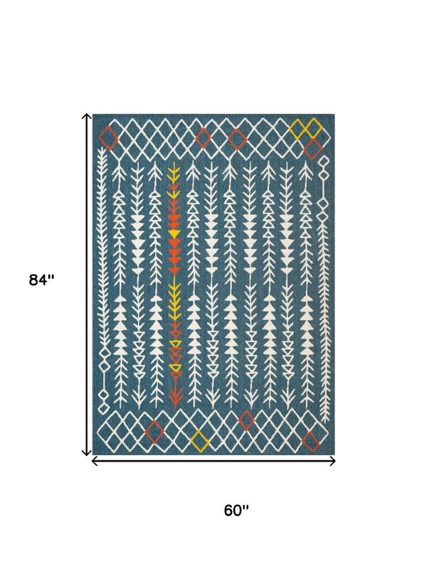 HomeRoots 8' X 10' Geometric Blue and Ivory Area Rug - Modern, Stain-Resistant, Family-Friendly Design for Homes 712762