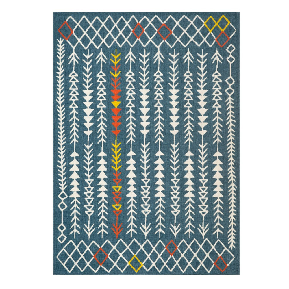 HomeRoots 8' X 10' Geometric Blue and Ivory Area Rug - Modern, Stain-Resistant, Family-Friendly Design for Homes 712762
