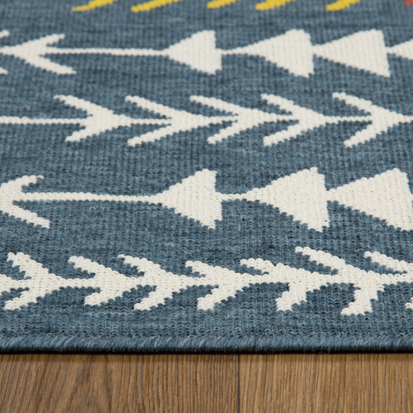 HomeRoots 8' X 10' Geometric Blue and Ivory Area Rug - Modern, Stain-Resistant, Family-Friendly Design for Homes 712762