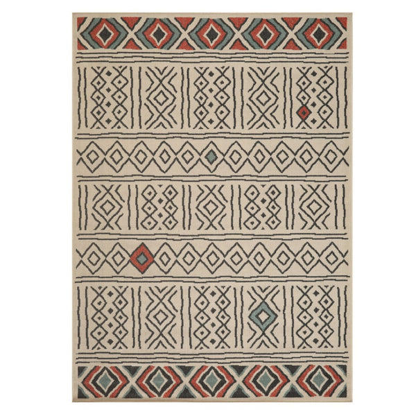 HomeRoots 5' X 7' Beige and Black Geometric Area Rug - Modern Design, Stain-Resistant, Perfect for High-Traffic Homes 712764