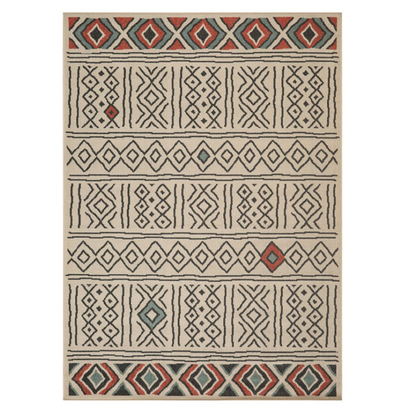HomeRoots 5' X 7' Beige and Black Geometric Area Rug - Modern Design, Stain-Resistant, Perfect for High-Traffic Homes 712764