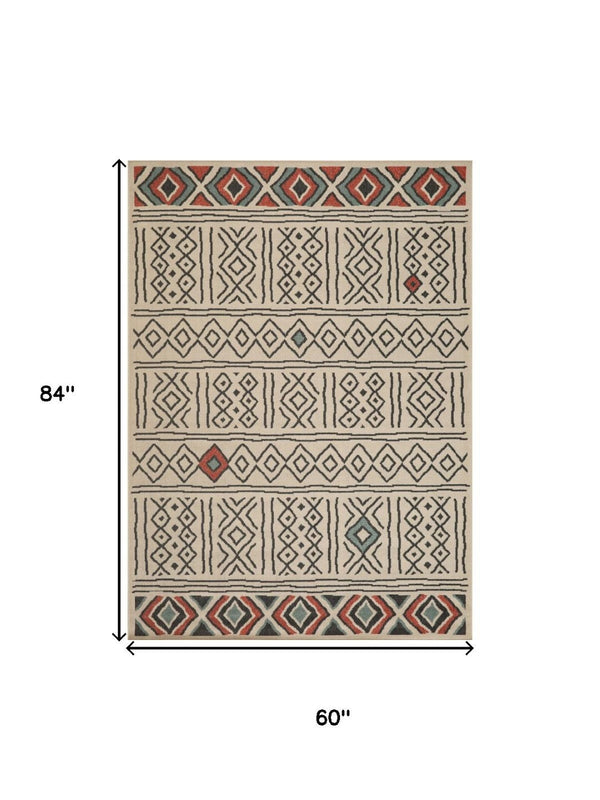 HomeRoots 8' X 10' Beige and Black Geometric Area Rug – Durable, Stain-Resistant, Modern Bohemian Style for Any Room 712765