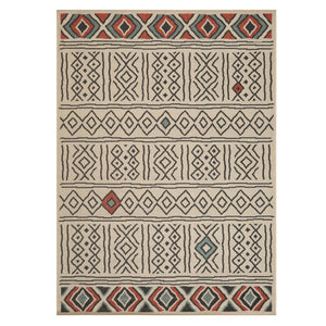 HomeRoots 8' X 10' Beige and Black Geometric Area Rug – Durable, Stain-Resistant, Modern Bohemian Style for Any Room 712765
