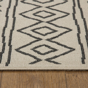 HomeRoots 8' X 10' Beige and Black Geometric Area Rug – Durable, Stain-Resistant, Modern Bohemian Style for Any Room 712765