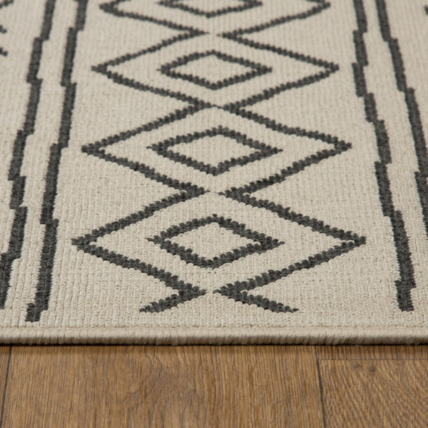 HomeRoots 8' X 10' Beige and Black Geometric Area Rug – Durable, Stain-Resistant, Modern Bohemian Style for Any Room 712765
