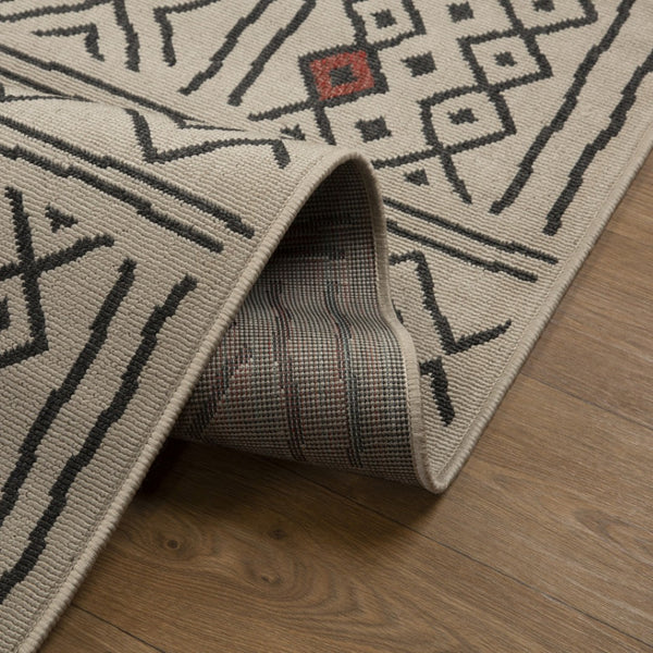 HomeRoots 8' X 10' Beige and Black Geometric Area Rug – Durable, Stain-Resistant, Modern Bohemian Style for Any Room 712765